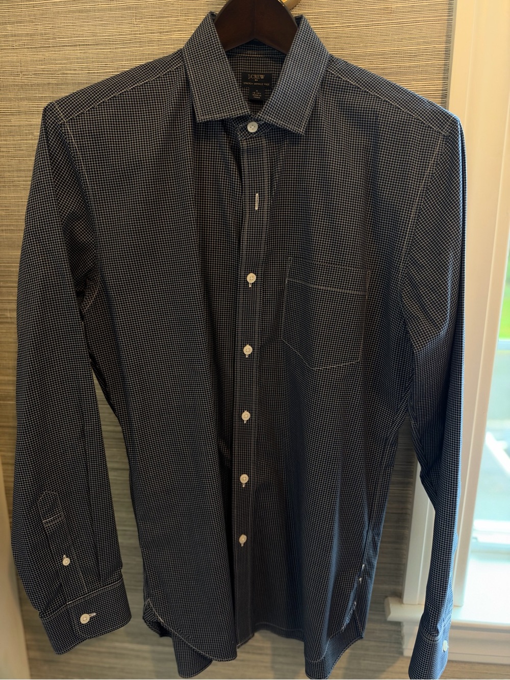 J. Crew Men's Navy and White Microcheck Dress Shirt